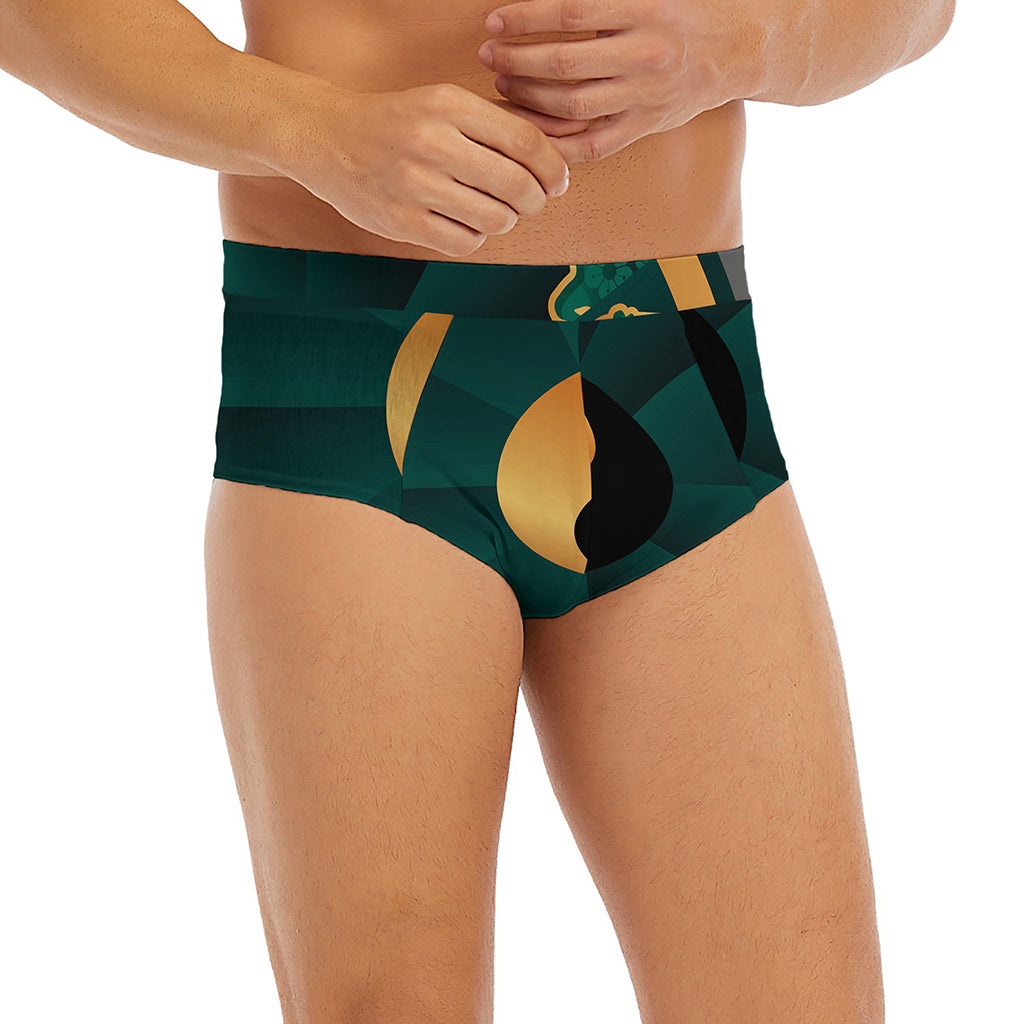 Green And Gold Chinese Zodiac Print Men's Briefs