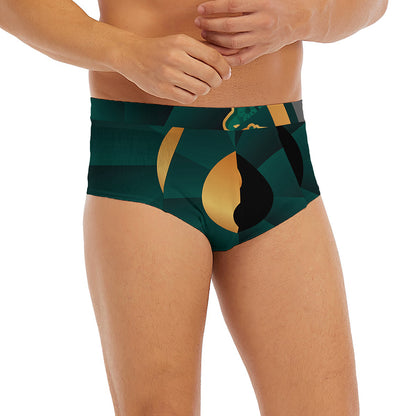 Green And Gold Chinese Zodiac Print Men's Briefs