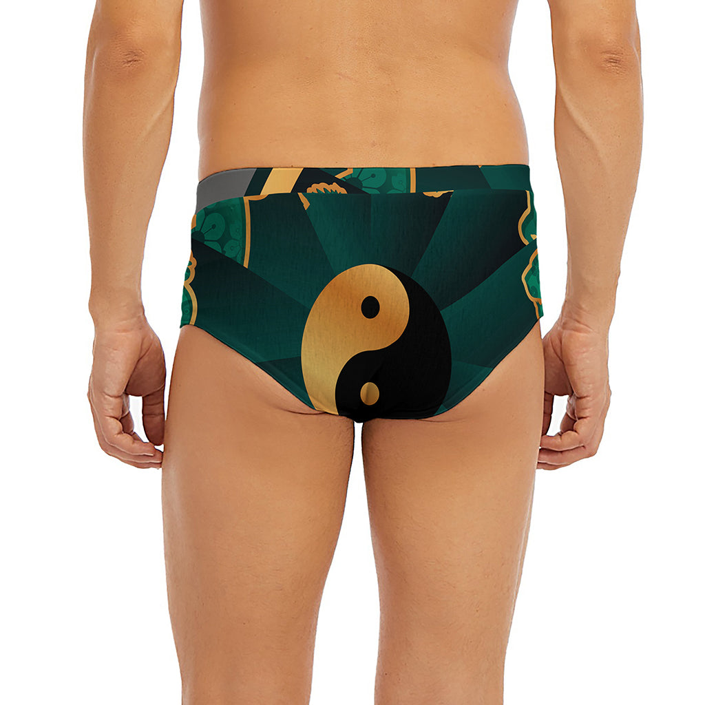 Green And Gold Chinese Zodiac Print Men's Briefs