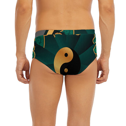 Green And Gold Chinese Zodiac Print Men's Briefs