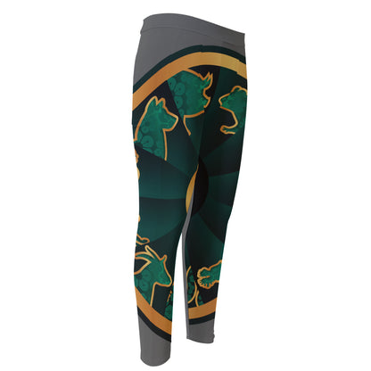 Green And Gold Chinese Zodiac Print Men's Compression Pants