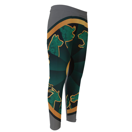 Green And Gold Chinese Zodiac Print Men's Compression Pants