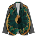 Green And Gold Chinese Zodiac Print Men's Cotton Blazer