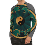 Green And Gold Chinese Zodiac Print Men's Long Sleeve Rash Guard