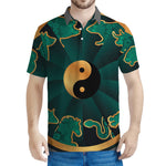 Green And Gold Chinese Zodiac Print Men's Polo Shirt