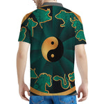 Green And Gold Chinese Zodiac Print Men's Polo Shirt