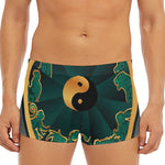 Green And Gold Chinese Zodiac Print Men's Short Boxer Briefs