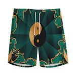 Green And Gold Chinese Zodiac Print Men's Sports Shorts