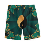 Green And Gold Chinese Zodiac Print Men's Sports Shorts