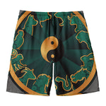 Green And Gold Chinese Zodiac Print Men's Swim Trunks