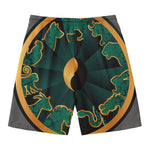 Green And Gold Chinese Zodiac Print Men's Swim Trunks