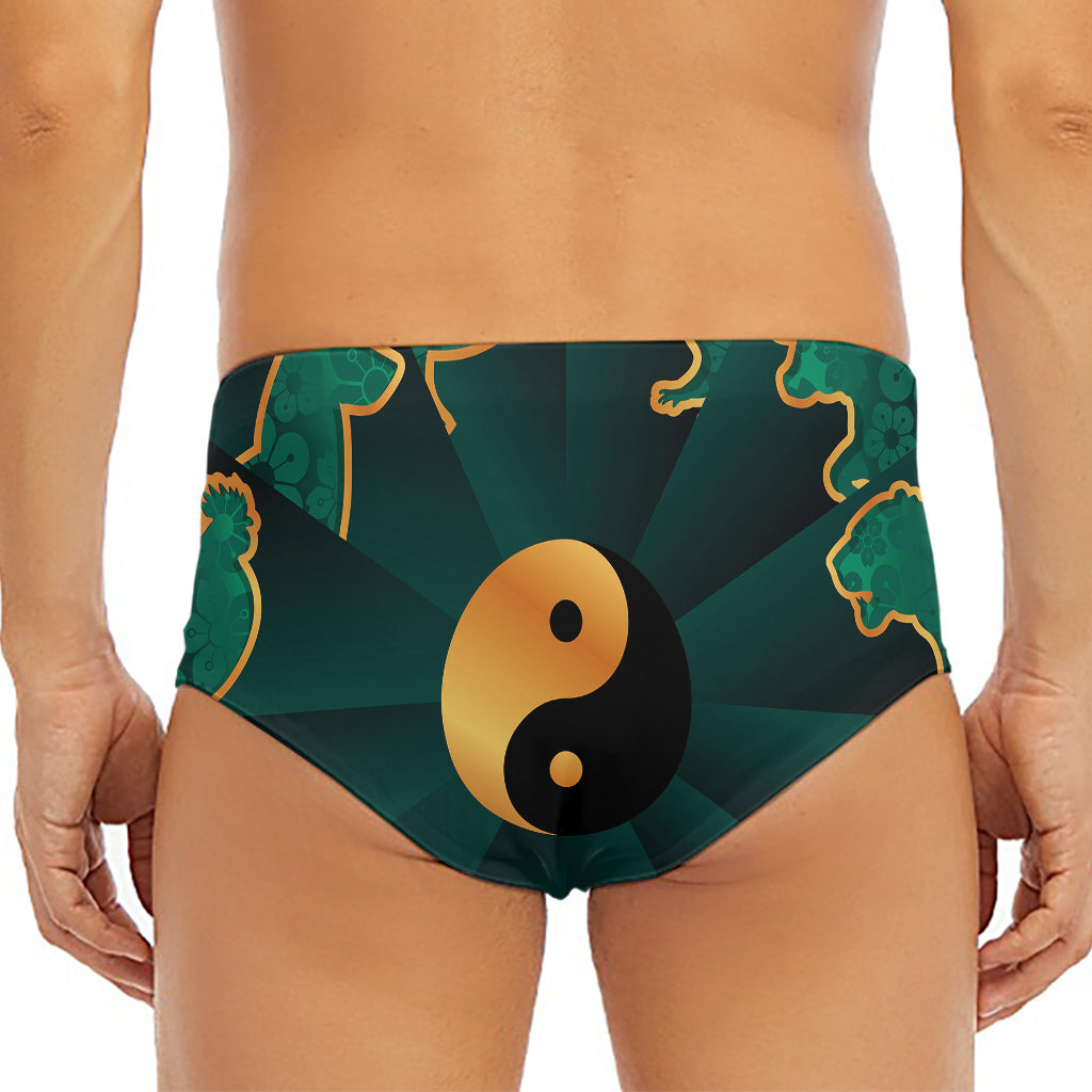 Green And Gold Chinese Zodiac Print Men's Triangle Swim Briefs
