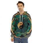 Green And Gold Chinese Zodiac Print Men's Velvet Pullover Hoodie