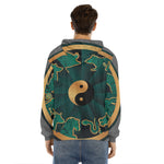 Green And Gold Chinese Zodiac Print Men's Velvet Pullover Hoodie