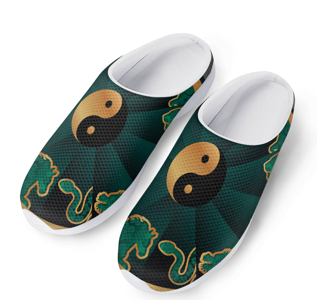Green And Gold Chinese Zodiac Print Mesh Casual Shoes