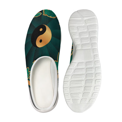Green And Gold Chinese Zodiac Print Mesh Casual Shoes
