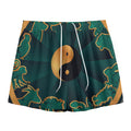 Green And Gold Chinese Zodiac Print Mesh Shorts