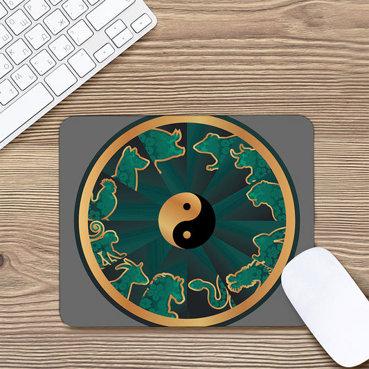Green And Gold Chinese Zodiac Print Mouse Pad