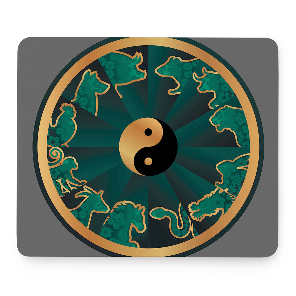 Green And Gold Chinese Zodiac Print Mouse Pad