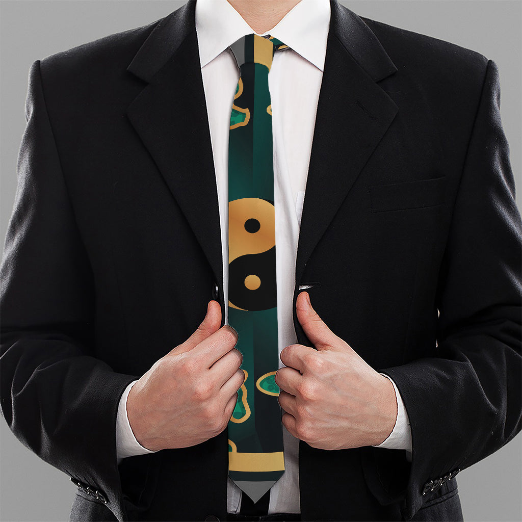 Green And Gold Chinese Zodiac Print Necktie