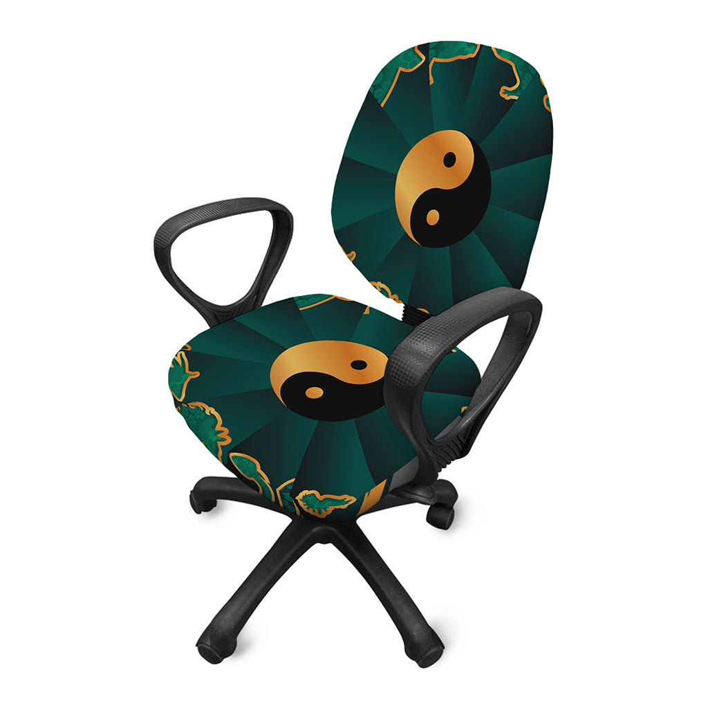 Green And Gold Chinese Zodiac Print Office Chair Cover