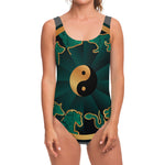 Green And Gold Chinese Zodiac Print One Piece Swimsuit