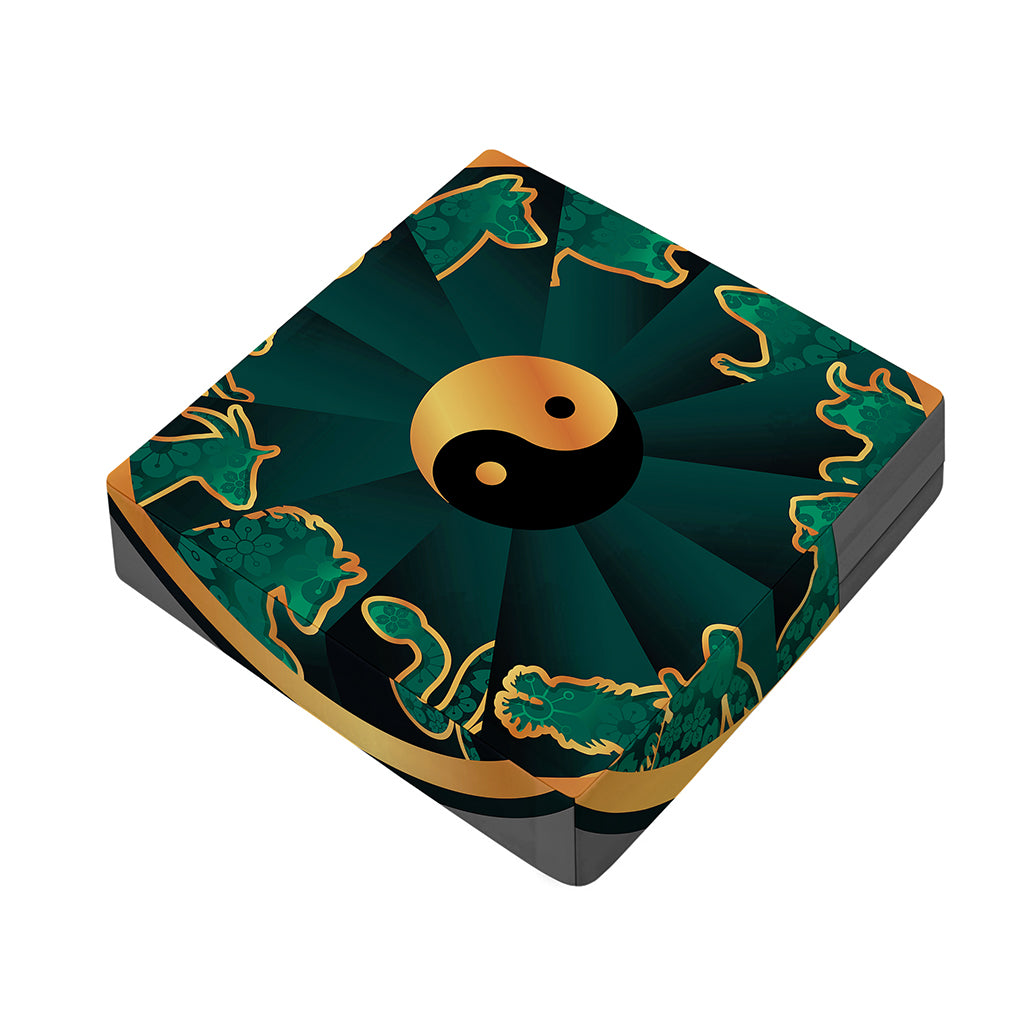 Green And Gold Chinese Zodiac Print Outdoor Seat Cushion Cover