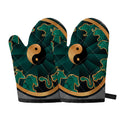 Green And Gold Chinese Zodiac Print Oven Mitts