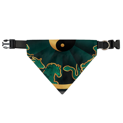 Green And Gold Chinese Zodiac Print Over The Collar Dog Bandana