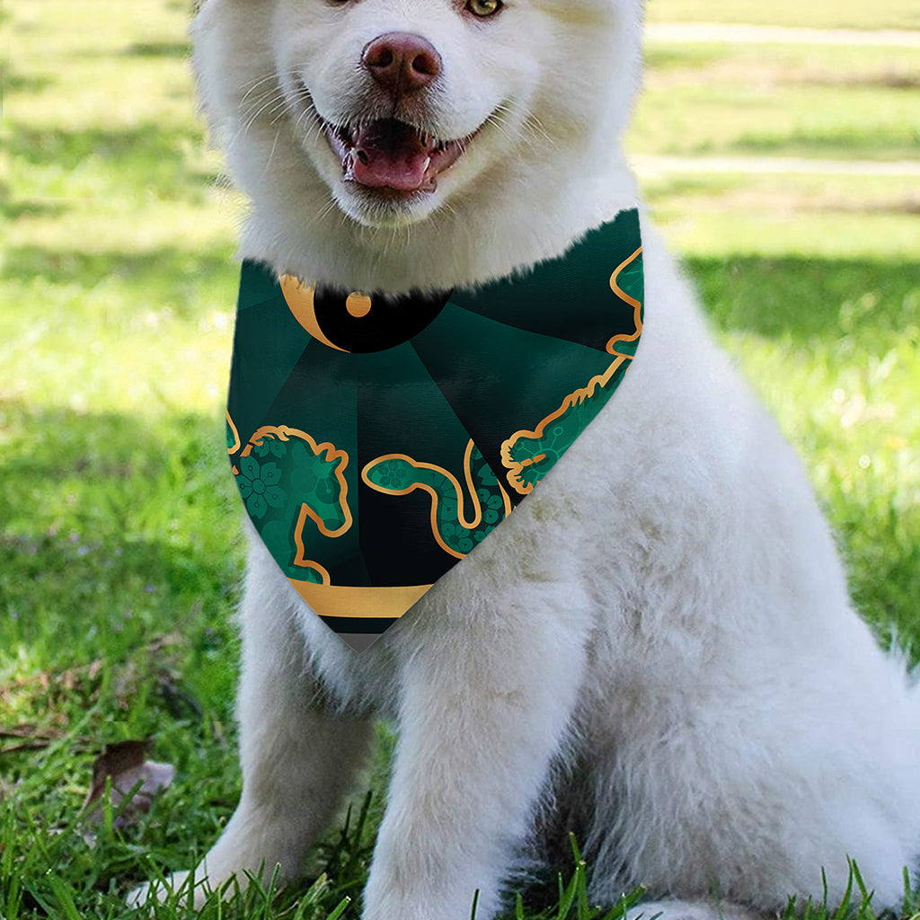Green And Gold Chinese Zodiac Print Over The Collar Dog Bandana