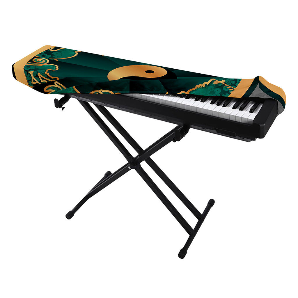 Green And Gold Chinese Zodiac Print Piano Keyboard Cover