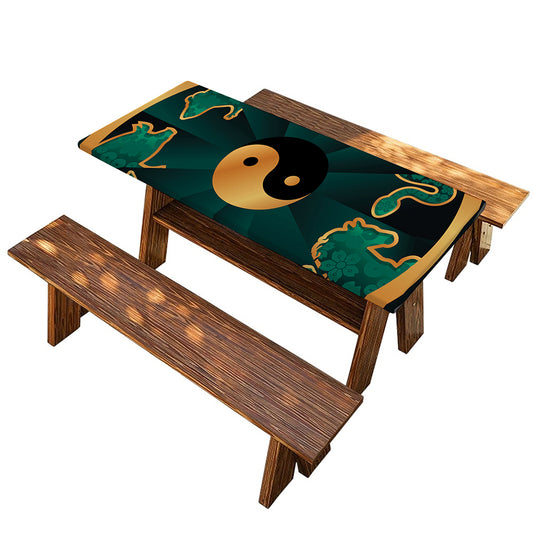 Green And Gold Chinese Zodiac Print Picnic Table Cover