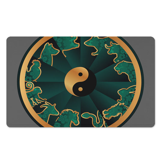Green And Gold Chinese Zodiac Print Polyester Doormat