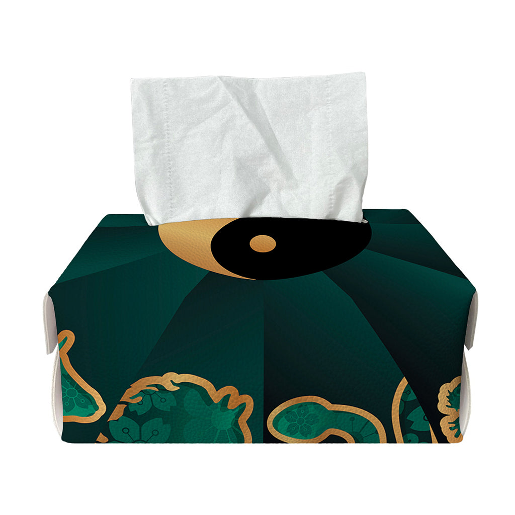 Green And Gold Chinese Zodiac Print Rectangle Tissue Box Cover