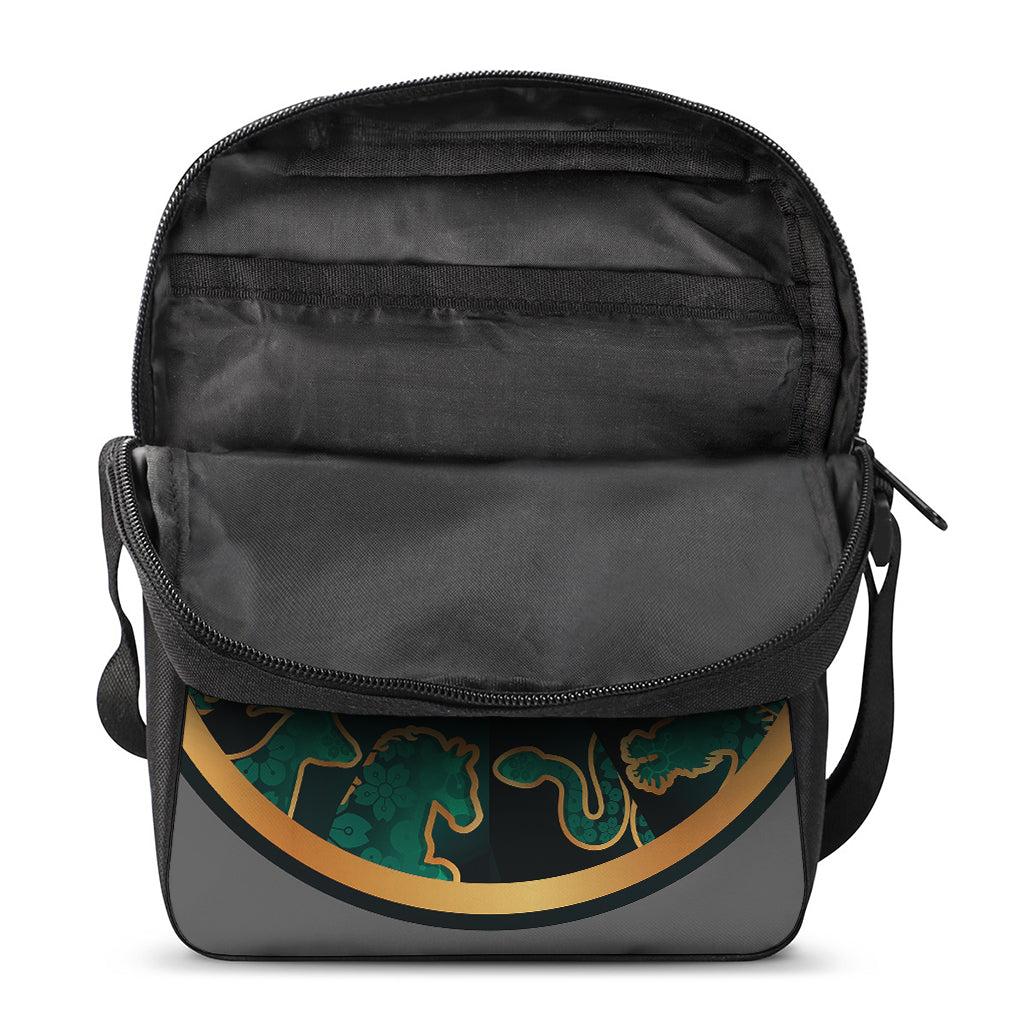 Green And Gold Chinese Zodiac Print Rectangular Crossbody Bag