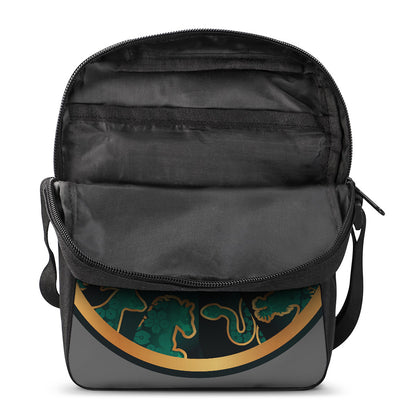 Green And Gold Chinese Zodiac Print Rectangular Crossbody Bag
