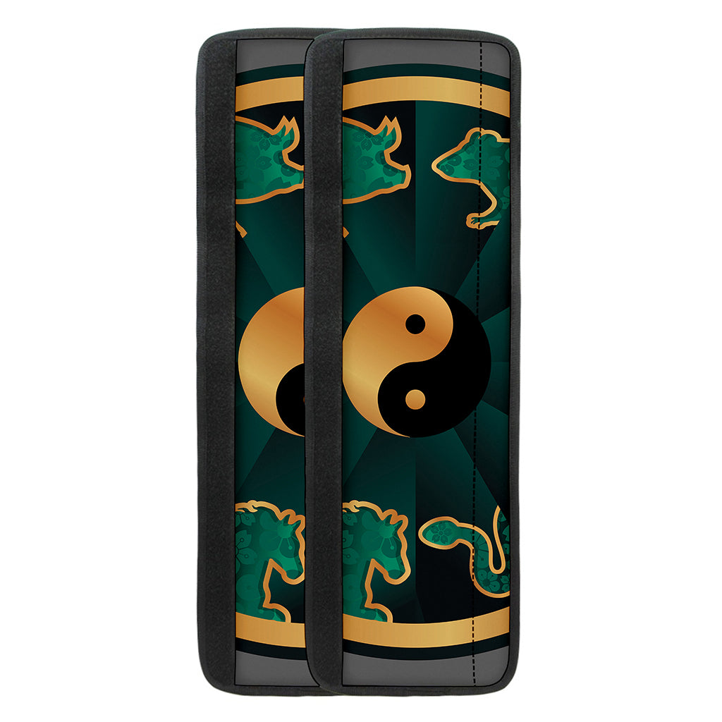 Green And Gold Chinese Zodiac Print Refrigerator Handle Covers
