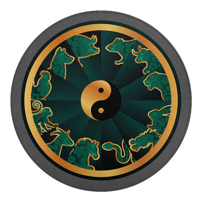 Green And Gold Chinese Zodiac Print Round Blanket