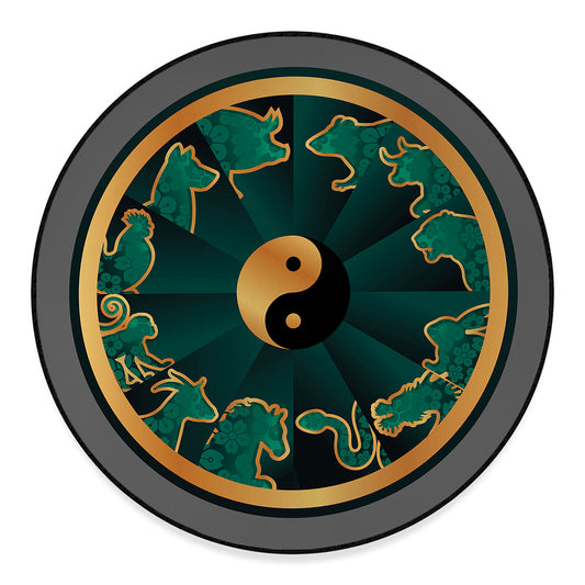 Green And Gold Chinese Zodiac Print Round Floor Mat