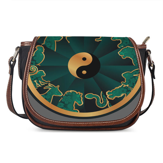Green And Gold Chinese Zodiac Print Saddle Bag