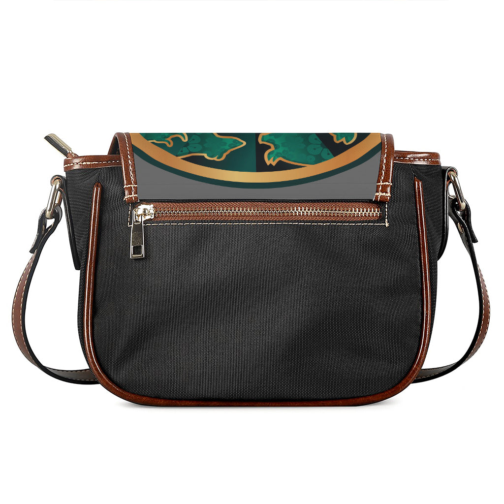 Green And Gold Chinese Zodiac Print Saddle Bag