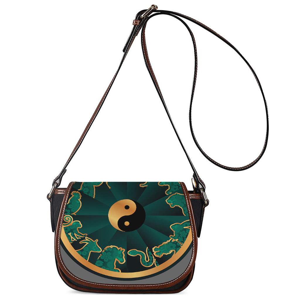 Green And Gold Chinese Zodiac Print Saddle Bag