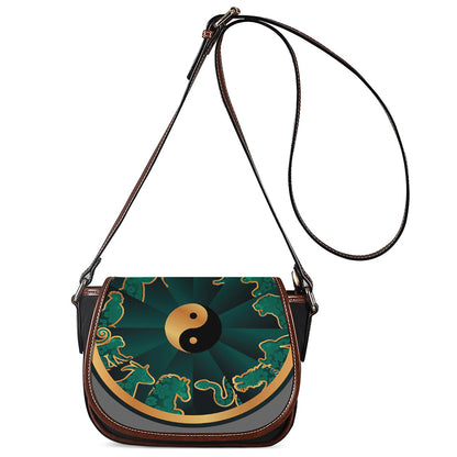 Green And Gold Chinese Zodiac Print Saddle Bag