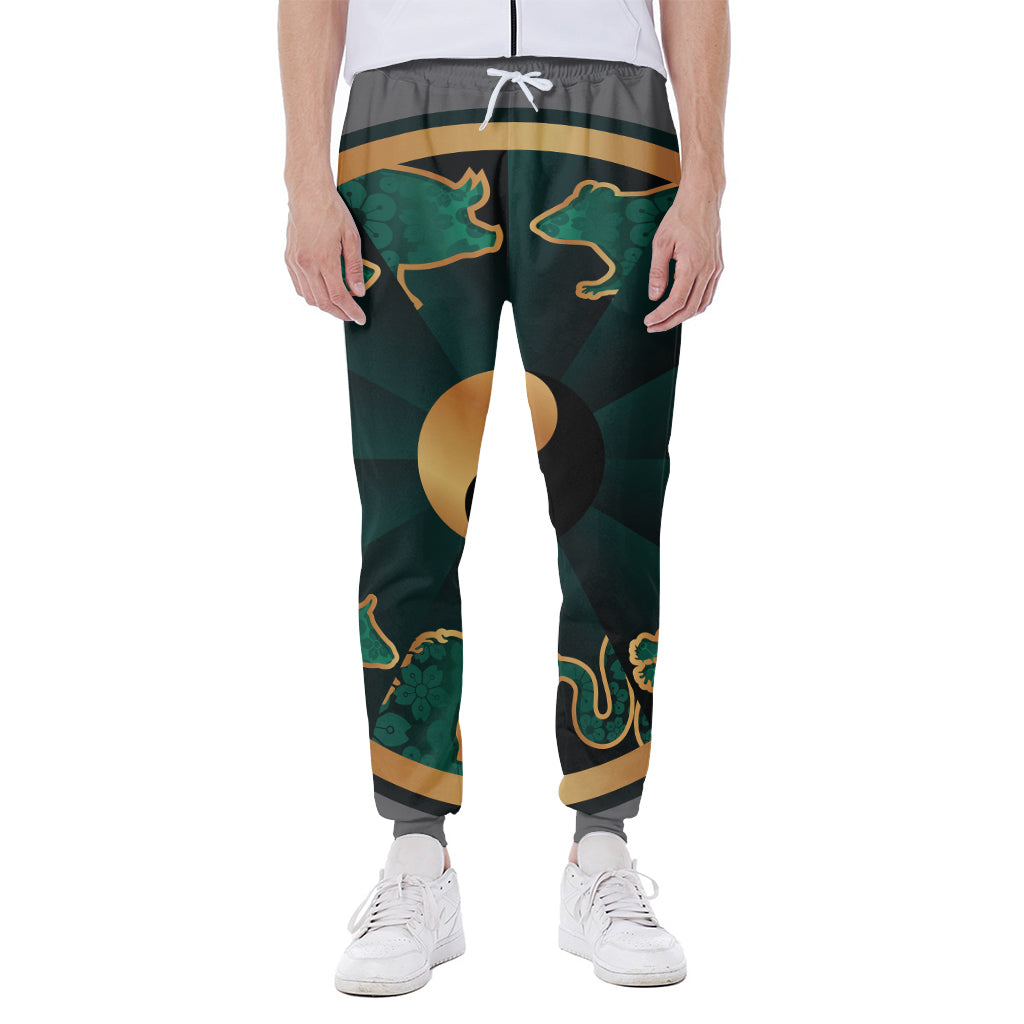 Green And Gold Chinese Zodiac Print Scuba Joggers