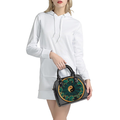 Green And Gold Chinese Zodiac Print Shoulder Handbag