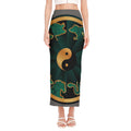 Green And Gold Chinese Zodiac Print Side Slit Maxi Skirt