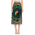 Green And Gold Chinese Zodiac Print Side Slit Midi Skirt