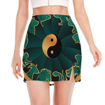 Green And Gold Chinese Zodiac Print Side Slit Mini Skirt