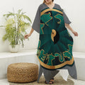 Green And Gold Chinese Zodiac Print Silk V-Neck Kaftan Dress
