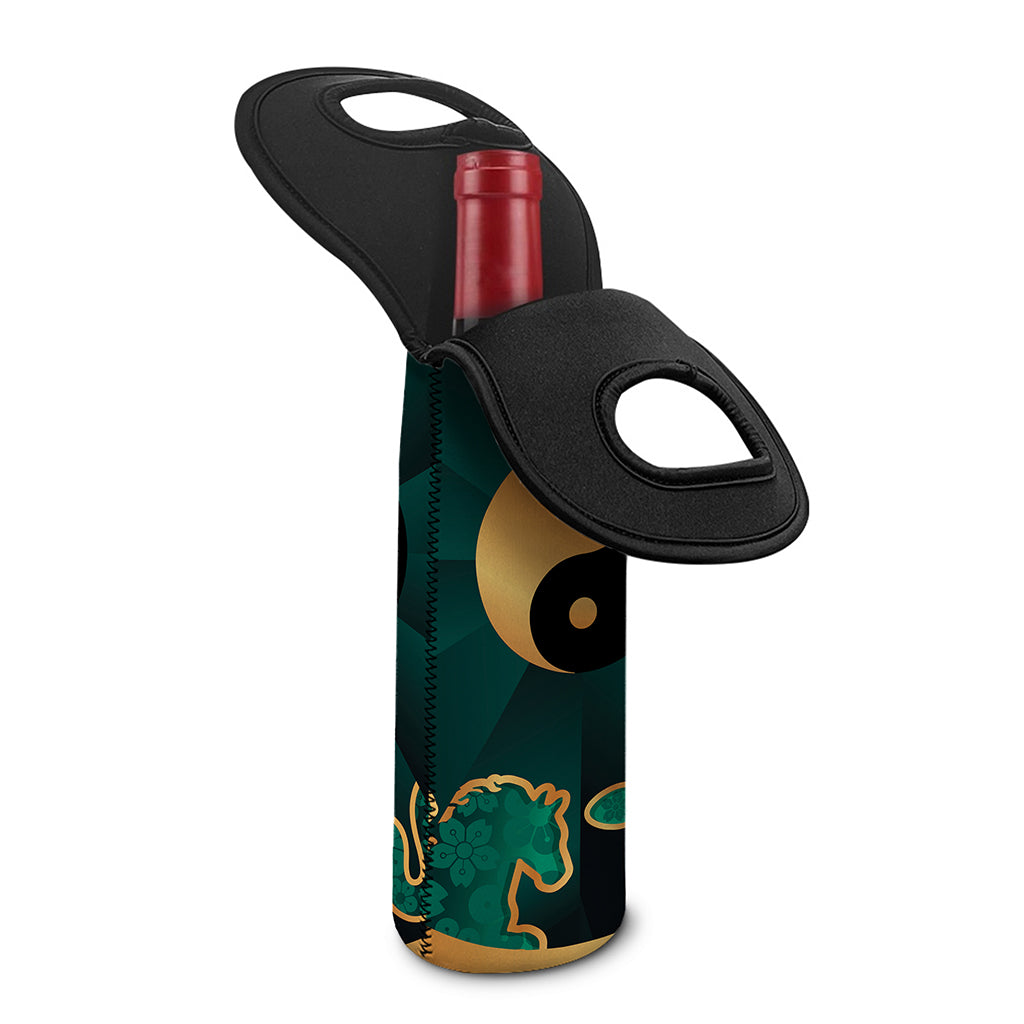 Green And Gold Chinese Zodiac Print Single Neoprene Wine Tote